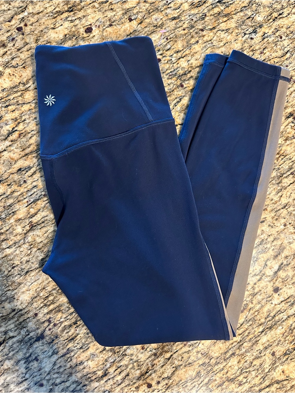 Athleta Deep Navy Leggings with Gray Side Panel